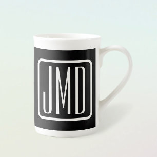 Moderne monogram-eerste letters   Zwart & Wit Porselein Kop
