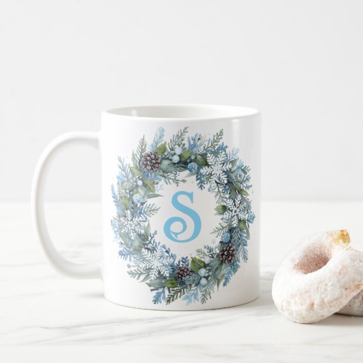 Moderne Monogram Eerste Winter Krans Koffiemok (Met donut)