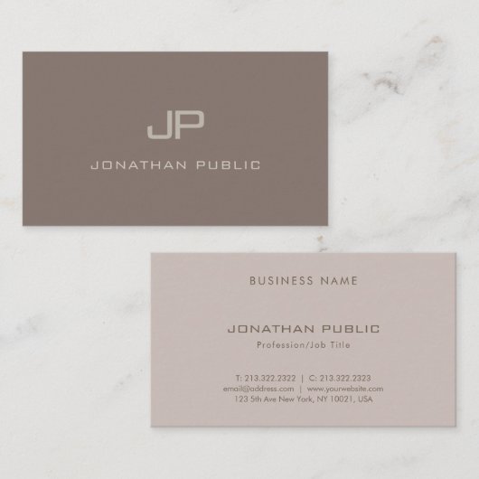 Moderne monogram elegant bruine vlek op rendy visitekaartje (Voorkant / Achterkant)