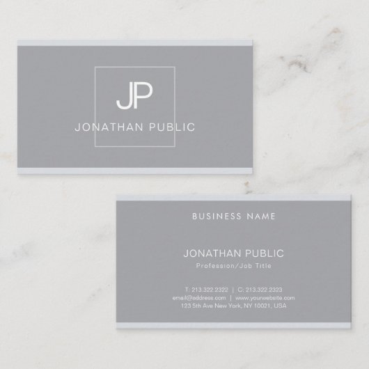 Moderne monogram elegant eenvoudige grijze profess visitekaartje (Voorkant / Achterkant)