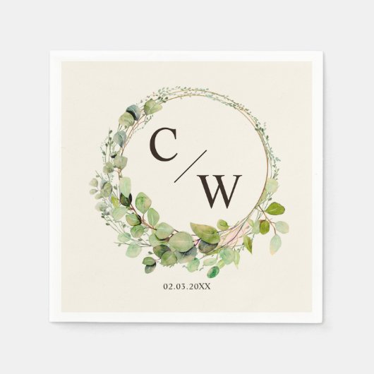 Moderne monogram Elegant Eucalyptus Servet (Voorkant)