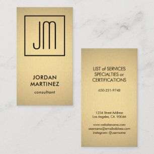 Moderne monogram Elegant Faux Gold Foil & Black Visitekaartje
