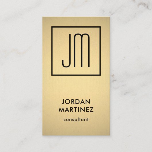Moderne monogram Elegant Faux Gold Foil & Black Visitekaartje (Voorkant)