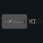 Moderne monogram elegant kalligrafie op maat bagagelabel<br><div class="desc">Moderne persoonlijke monogram visitekaartje houder met trendy script kalligrafie en minimalistisch typografisch ontwerp. Dit is de ivoor-/houtskoolgrijze versie.</div>