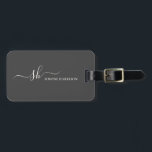 Moderne monogram elegant kalligrafie op maat bagagelabel<br><div class="desc">Moderne persoonlijke monogram visitekaartje houder met trendy script kalligrafie en minimalistisch typografisch ontwerp. Dit is de ivoor-/houtskoolgrijze versie.</div>