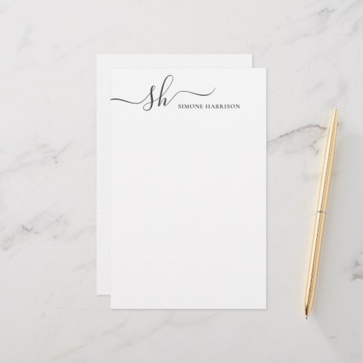 Moderne monogram elegant kalligrafie op maat briefpapier (Voorkant / Achterkant in situ)