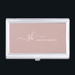 Moderne monogram elegant kalligrafie op maat visitekaarthouder<br><div class="desc">Moderne persoonlijke monogram visitekaartje houder met trendy script kalligrafie en minimalistisch typografisch ontwerp. Dit is de ivoor-/zwarte versie.</div>