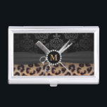 Moderne monogram elegant luipaard drukhaarlijst visitekaarthouder<br><div class="desc">Moderne monogram legant luipaard Druk haarstijlvol apparaat voor visitekaartjes.</div>