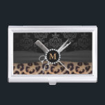 Moderne monogram elegant luipaard drukhaarlijst visitekaarthouder<br><div class="desc">Moderne monogram legant luipaard Druk haarstijlvol apparaat voor visitekaartjes.</div>