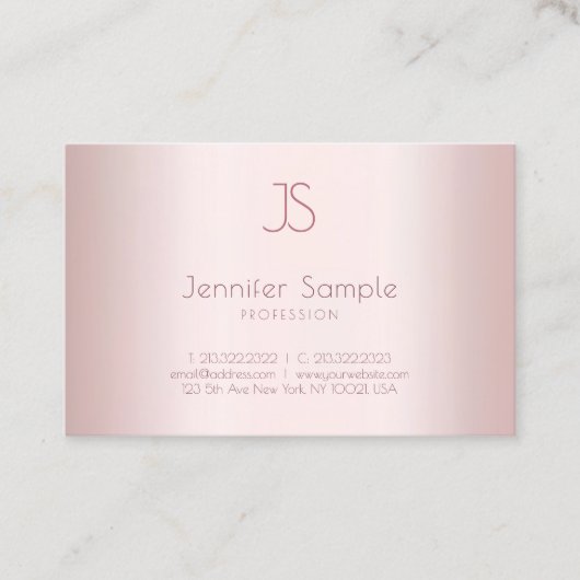 Moderne monogram elegant Roos Gold Colour Minimali Visitekaartje (Voorkant)