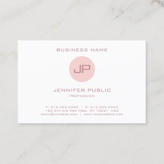 Moderne monogram Elegant Roze White Professional Visitekaartje (Achterkant)