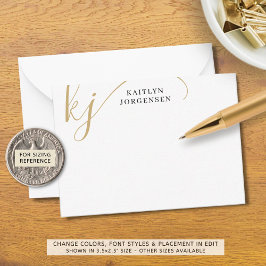 Moderne monogram Elegant Script Initiaal Black Gol Notitiekaartje