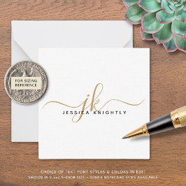 Moderne monogram Elegant Script Initialen Gold Bla Notitiekaartje