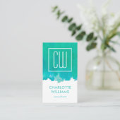 Moderne monogram Elegant Waterverf Blauwgroen Vert Visitekaartje (Staand voorkant)