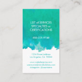 Moderne monogram Elegant Waterverf Blauwgroen Vert Visitekaartje (Achterkant)