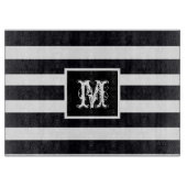 Moderne monogram elegant zwart-wit stripe snijplank (Voorkant)