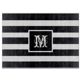 Moderne monogram elegant zwart-wit stripe snijplank