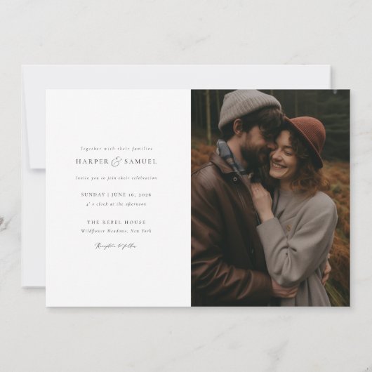 Moderne Monogram Elegante Fotobruiloft Kaart (Achterkant)