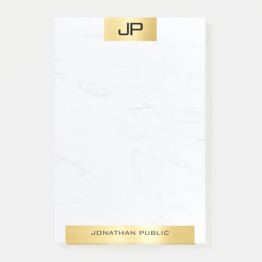Moderne Monogram Elegante Gouden Marmeren Sjabloon Post-it® Notes (Voorkant)