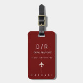 Moderne Monogram Elegante Naam donkerrood Bagagelabel (Voorkant verticaal)
