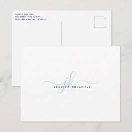 Moderne Monogram Elegante Script Initiaal Marinebl Briefkaart