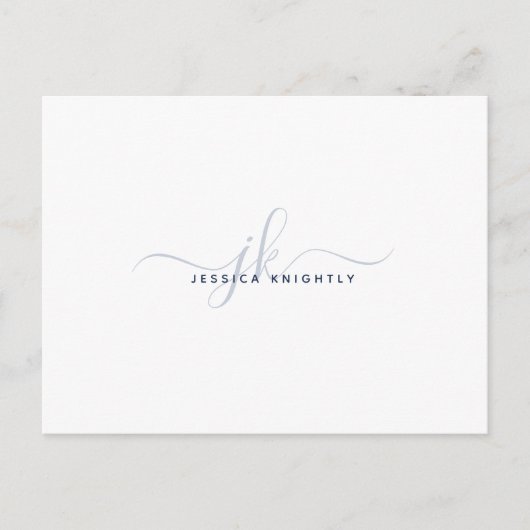 Moderne Monogram Elegante Script Initiaal Marinebl Briefkaart (Voorkant)