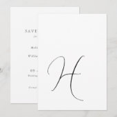 Moderne Monogram Elegante Zwarte & Witte Huwelijk Save The Date (Voorkant / Achterkant)