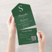 Moderne Monogram Emerald Green QR-code All In One Uitnodiging (Afscheurbaar)