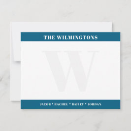 Moderne Monogram en familienamen Blauwe briefpapie Notitiekaartje