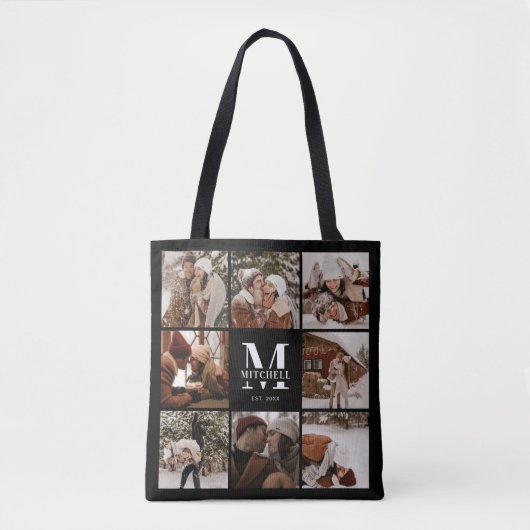 Moderne Monogram en Fotocollage Gepersonaliseerd Tote Bag (Voorkant)