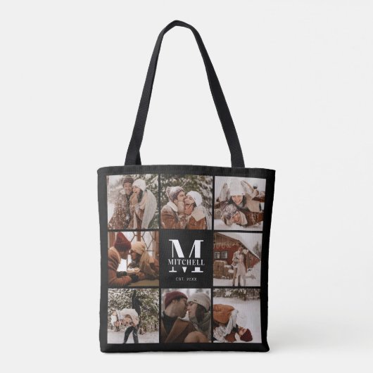 Moderne Monogram en Fotocollage Gepersonaliseerd Tote Bag (Achterkant)