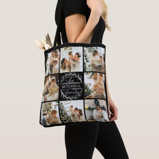 Moderne Monogram en Fotocollage Gepersonaliseerde  Tote Bag (Dichtbij)