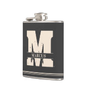 Moderne monogram en naam donkergrijs Man Heupfles (Links)