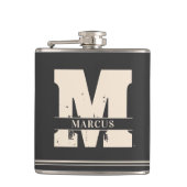 Moderne monogram en naam donkergrijs Man Heupfles (Voorkant)