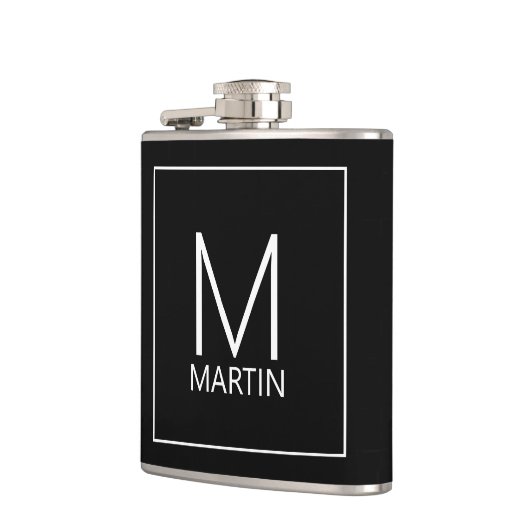 Moderne monogram en naam op maat heupfles (Links)