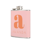 Moderne monogram en naam Roze en Oranje huwelijk Heupfles (Links)