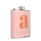 Moderne monogram en naam Roze en Oranje huwelijk Heupfles (Rechts)