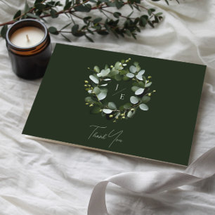 Moderne Monogram Eucalyptus Krans   Donkergroen Bedankkaart