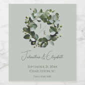Moderne Monogram Eucalyptus Krans | Saliegroen Wijn Etiket (Enkel label)