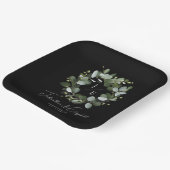 Moderne Monogram Eucalyptus Krans Trouwen Zwart Papieren Bordje (Gebogen)