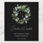 Moderne Monogram Eucalyptus Krans | Zwart Wijn Etiket (Enkel label)