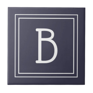 Moderne Monogram Familie Initiaal Blauw & Wit Tegeltje