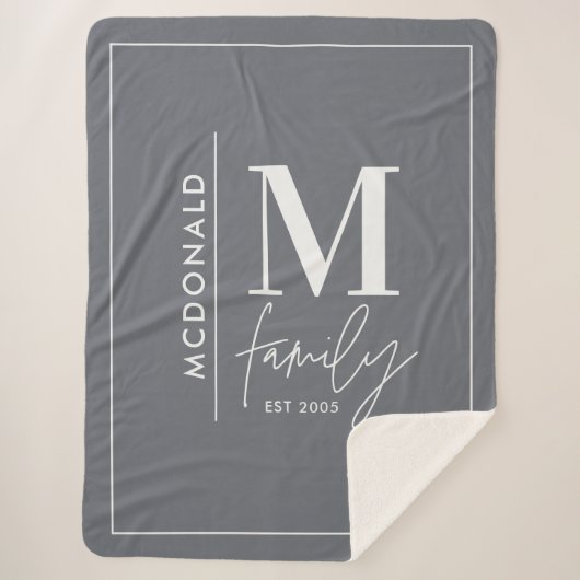 Moderne monogram familie marine grijs stijlvolle s sherpa deken (Voorkant)
