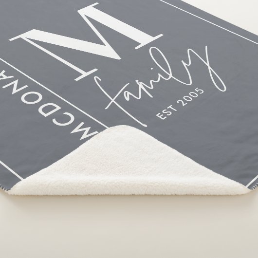 Moderne monogram familie marine grijs stijlvolle s sherpa deken (3/4)