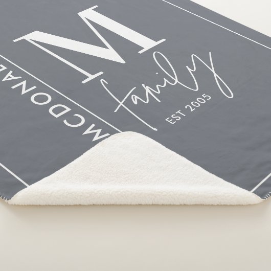 Moderne monogram familie marjoy grijs stijlvol sherpa deken (3/4)