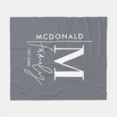 Moderne monogram familie navy grijs stijlvolle mat fleece deken (Voorkant (Horizontaal))