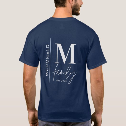 Moderne monogram familie navy grijs stijlvolle mat t-shirt (Achterkant)