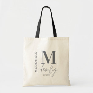 Moderne monogram familie navy grijs stijlvolle mat tote bag