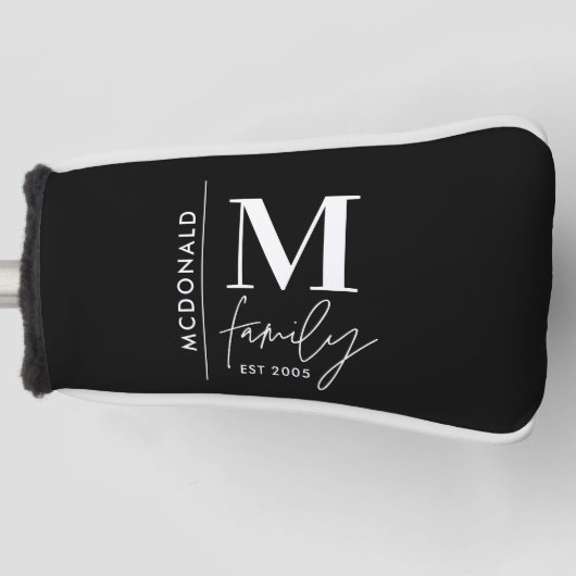 Moderne monogram familie navy, stijlvol monochroom golfheadcover (Voorkant)