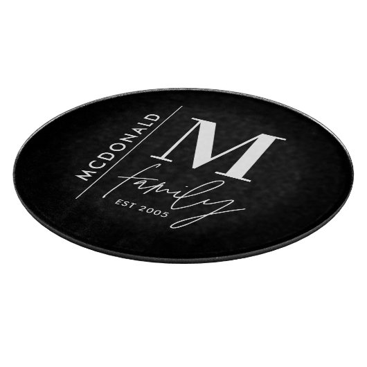 Moderne monogram familie navy, stijlvol monochroom snijplank (Hoek)